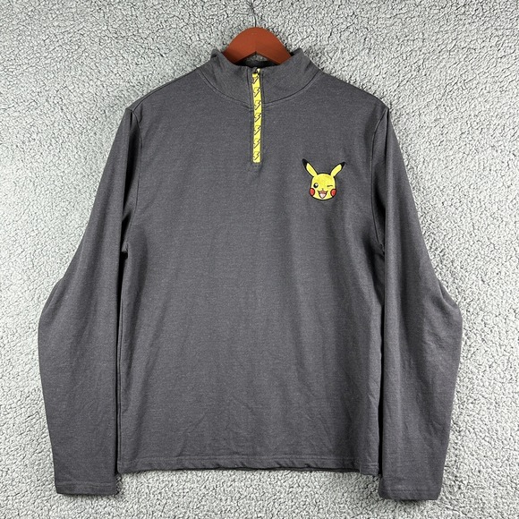 Pokemon Sweaters - Pokemon Pikachu Sweater Gray Long Sleeve Unisex S Embroidered Logo Bolt Zipper